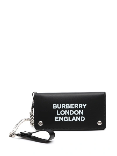 Burberry Digital Print Logo Leather Chain Wallet In Black