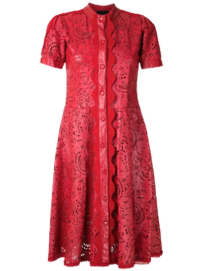 Andrea Bogosian Leather Laser Cut Dress In Rot