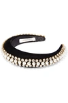 JENNIFER BEHR ELEANOR CRYSTAL AND FAUX PEARL-EMBELLISHED VELVET HEADBAND