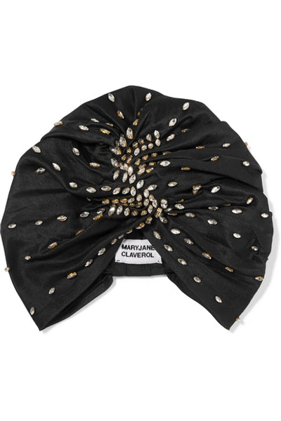 Mary Jane Claverol Shaila Crystal-embellished Pleated Silk Turban In Black