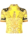 Versace Barocco Print Cropped T-shirt In Gelb