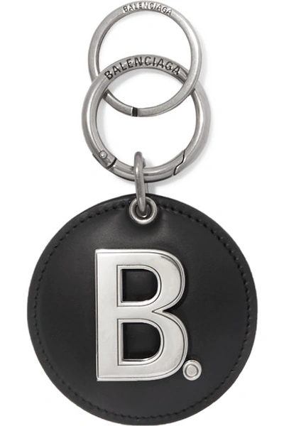 Balenciaga Embellished Leather Keychain In Black