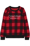 CALVIN KLEIN UNDERWEAR PRINTED CHECKED COTTON-BLEND JERSEY SWEATSHIRT