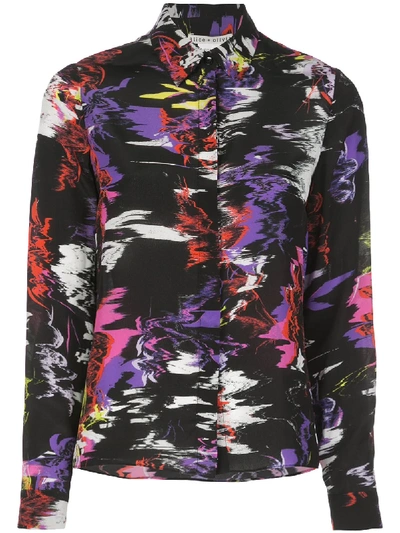 Alice And Olivia Willa Abstract-print Silk Placket Shirt In Moonstruck