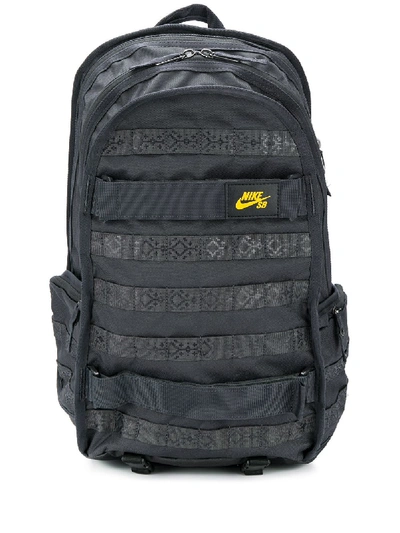 Nike Patterned Detail Logo Patch Backpack In 060 Nero