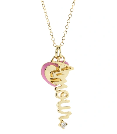 Alison Lou Amour Pink Puff Heart Necklace In Ylwgold