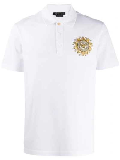 Versace Embroidered Medusa Polo Shirt In White