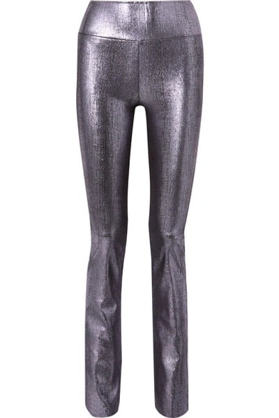 Sprwmn Metallic Leather Flared Pants In Silver