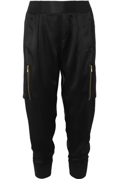 Atm Anthony Thomas Melillo Silk-satin Tapered Track Trousers In Black