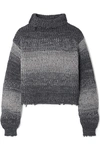 RTA BEAU CROPPED DISTRESSED OMBRÉ COTTON TURTLENECK SWEATER