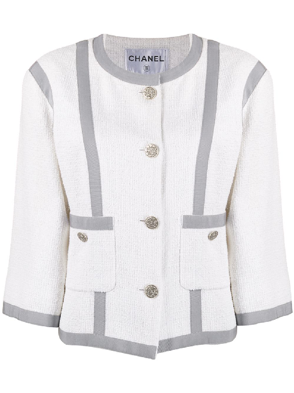 Pre-Owned Chanel 2010s Cropped Tweed Jacket In White | ModeSens