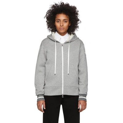 Moncler Glitter Embellishments Zipped Hoodie In Grey