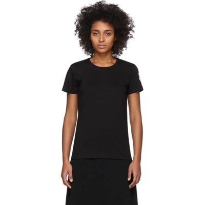 Moncler Cotton T Shirt With Tone On Tone Embroidered Logo In Black
