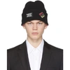 BURBERRY BURBERRY BLACK WOOL RIB KNIT LOGO BEANIE