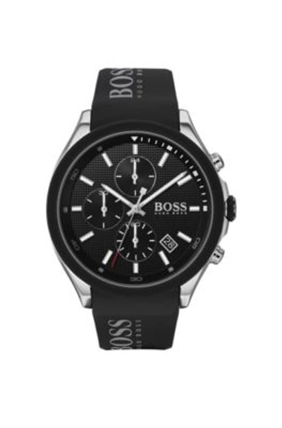 Hugo Boss Chronograph Watch With Textured Dial And Branded Silicone Strap In Assorted-pre-pack