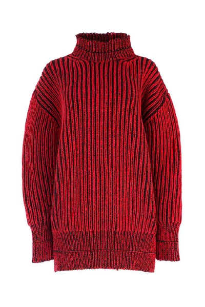 Balenciaga Oversized Ribbed Wool Turtleneck Sweater In Red