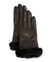 Ugg Shorty Shearling-cuff Leather Tech Gloves In Black