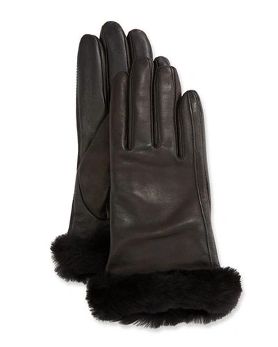 Ugg Shorty Shearling-cuff Leather Tech Gloves In Black