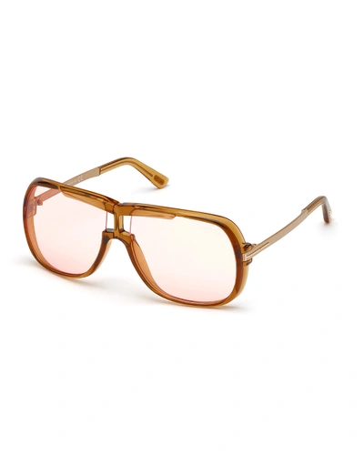 Tom Ford Caine Acetate Square Sunglasses In Brown/violet