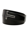 TOM FORD MEN'S ENAMEL T-BUCKLE LEATHER BELT,PROD227890473