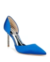 Badgley Mischka Ozara Bejeweled-heel Satin Pumps In Electric Blue