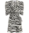Attico Pat Zebra-print Wrap Minidress In Black