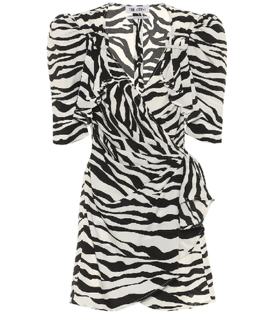 Attico Pat Zebra-print Wrap Minidress In Black,white