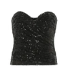 Saint Laurent Ruched Sequined Mesh Bustier Top In Black