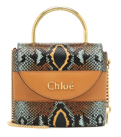 Chloé Aby Lock Small Snake-effect Leather Shoulder Bag In Faded Blue/gold