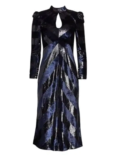 Rebecca Vallance Maison Open-back Striped Metallic Velvet Midi Dress In Ink