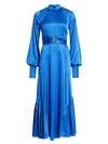 Alexis Calypsa Satin Long-sleeve Flare Dress In Blue-med