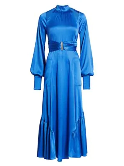 Alexis Calypsa Satin Long-sleeve Flare Dress In Blue-med