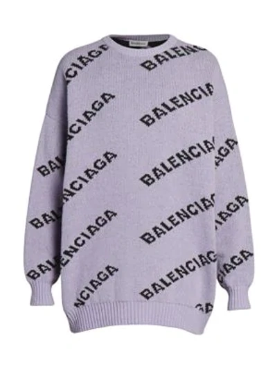 Balenciaga Logo Knit Pullover In Lilac