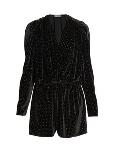 Balenciaga Studded Draped Velvet Romper In Noir