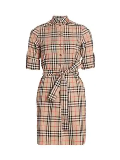 Burberry Beige Check Pattern Dress In Brown