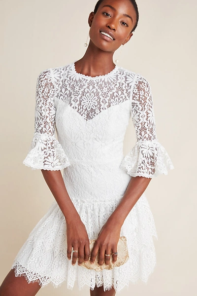 ml Monique Lhuillier Tiered Floral-lace Dress In White