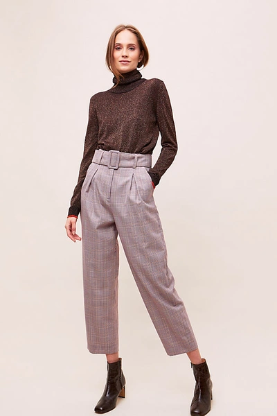 Paper London Belted-checked Trousers In Gray