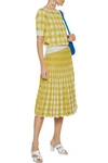 BAUM UND PFERDGARTEN BAUM UND PFERDGARTEN WOMAN CYRILLA PLEATED METALLIC GINGHAM KNITTED SKIRT LIME GREEN,3074457345621440593