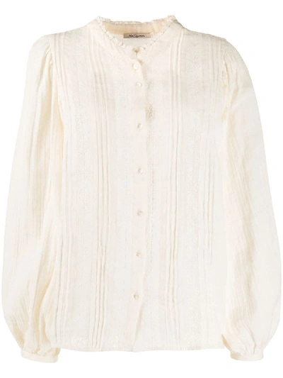 Mes Demoiselles Embroidered Collarless Blouse In Neutrals