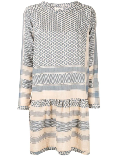 Cecilie Copenhagen Long-sleeve Patterned Dress In Blue