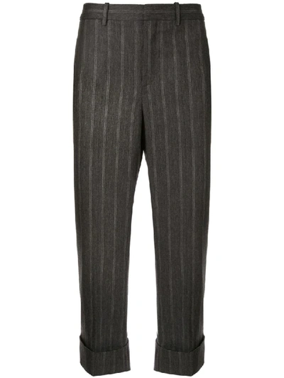 Neil Barrett Pinstripe Turn-up Trousers In Grey