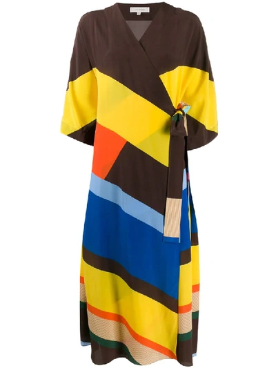 Chinti & Parker Striped Silk Wrap Dress In Brown