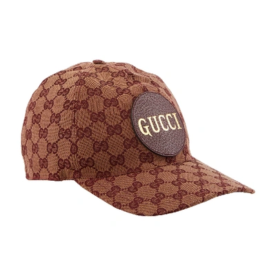 Gucci Gg Baseball Cap In Camel/bordeaux