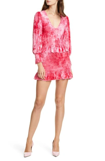 Loveshackfancy Evan Tie Dye Long Sleeve Velvet Minidress In Grenadine