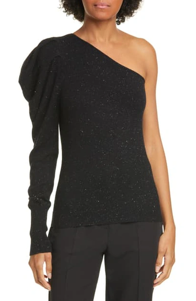 Autumn Cashmere Draped One-sleeve Cashmere Blend Sweater In Onyx Onyx
