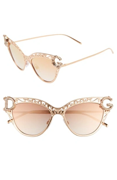 Dolce & Gabbana 54mm Cat Eye Sunglasses In Pink Gold/ Grad Pink Mirror