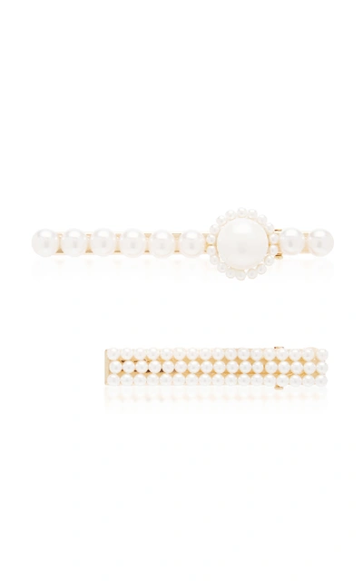 Avenue Set-of-two Faux Pearl Hair Clips In White