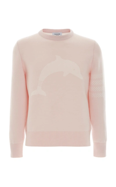 Thom Browne 粉色 Dolphin Icon 四条纹圆领毛衣 In Pink