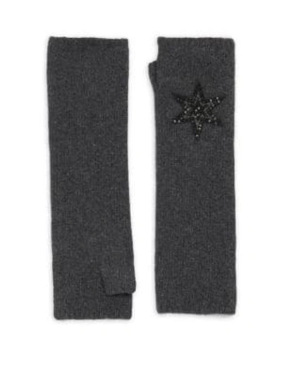 Carolyn Rowan Long Charcoal Cashmere Fingerless Gloves With Leather Star In Charcoal Grey