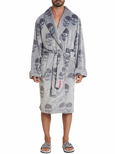 Dressing Gownrt Graham Skull Plush Dressing Gown In Grey